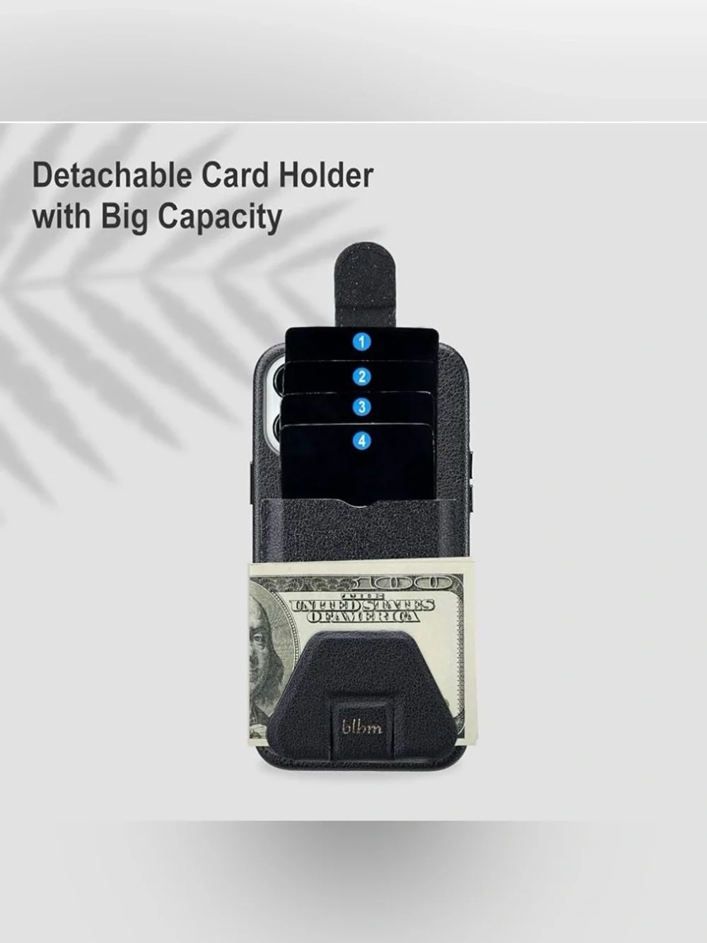 BLBM iPhone Black Leather Magnetic Wallet/Card holder/Money clip with Stand
